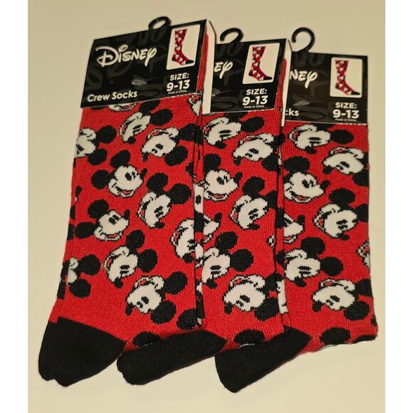 Mickey Mouse Face Crew Socks Adult Size 9-13 - Picture 1 of 6